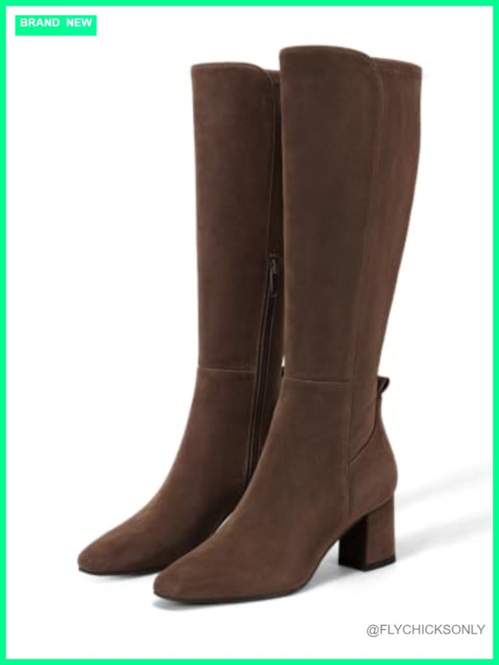 Coutgo Womens Knee High Boots Chunky Heel Side Zipper Faux Suede Dress Boots